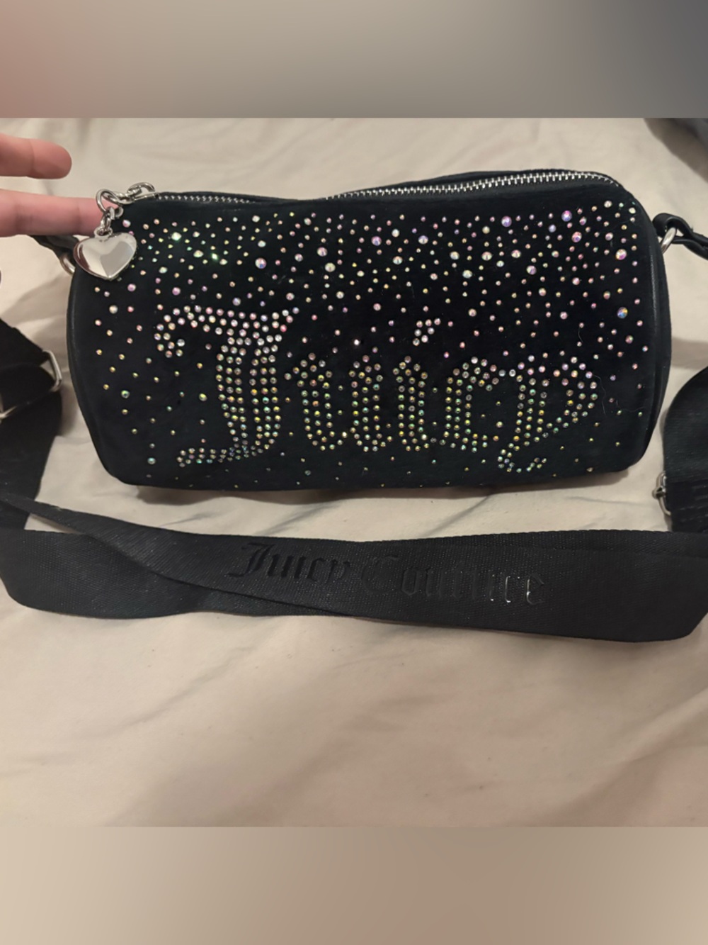 NWOT Juicy Couture Y2K Black Rhinestone Crossbody Bag with Heart Charm